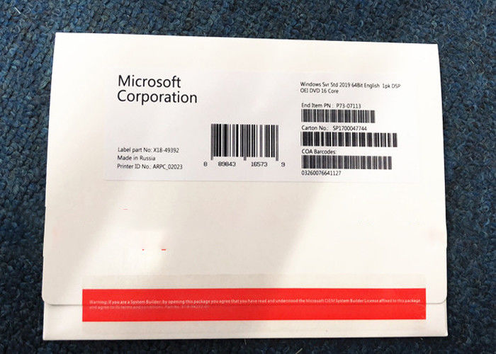 Caja inglesa del OEM de la base del DVD 1PK DSP 16 de la versión 64bit de la licencia estándar de Windows Server 2019